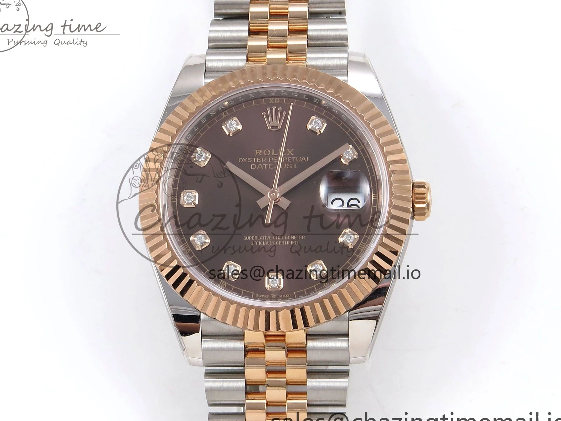 0130 DateJust 41 126331 ARF 1:1 Best Edition 904L Steel Brown Diamonds Dial on SS RG Jubilee Bracelet SH3235（Gain Weight） Thermal 1111